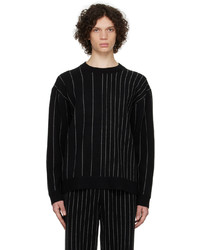 Black Vertical Striped Crew-neck Sweater