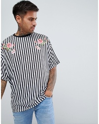 ASOS DESIGN Vertical Striped Oversized T Shirt With Floral Print