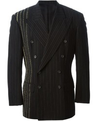 Black Vertical Striped Double Breasted Blazer