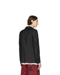 Alexander McQueen Black And White Wool Pinstripe Jacquard Blazer