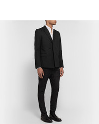 Saint Laurent Black Slim Fit Double Breasted Pinstriped Wool Blend Blazer