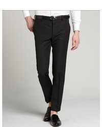 Prada Black Pinstriped Wool Flat Front Trousers
