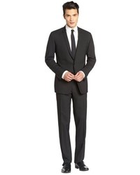 Dolce & Gabbana Black Striped Wool 2 Button Suit With Flat Front Pants