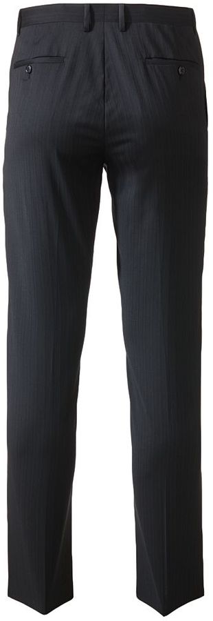 Chaps Mens Wool Pleated Pinstripe Zip Up Dress Pants Black Size 34