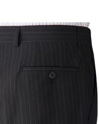 Savile Row Striped Flat Front Black Suit Pants