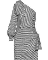 Zimmermann Maples Bow One Shoulder Ribbed Striped Mini Dress Black