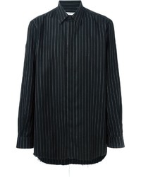 Black Vertical Striped Flannel Long Sleeve Shirt