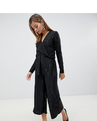 Lost Ink Petite Jumpsuit With Twist Front In Pinstripe