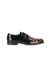 Black Vertical Striped Leather Derby Shoes
