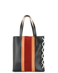 Black Vertical Striped Leather Tote Bag