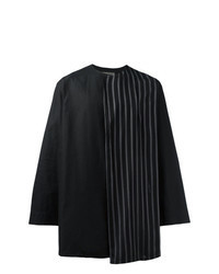 Black Vertical Striped Linen Long Sleeve Shirt