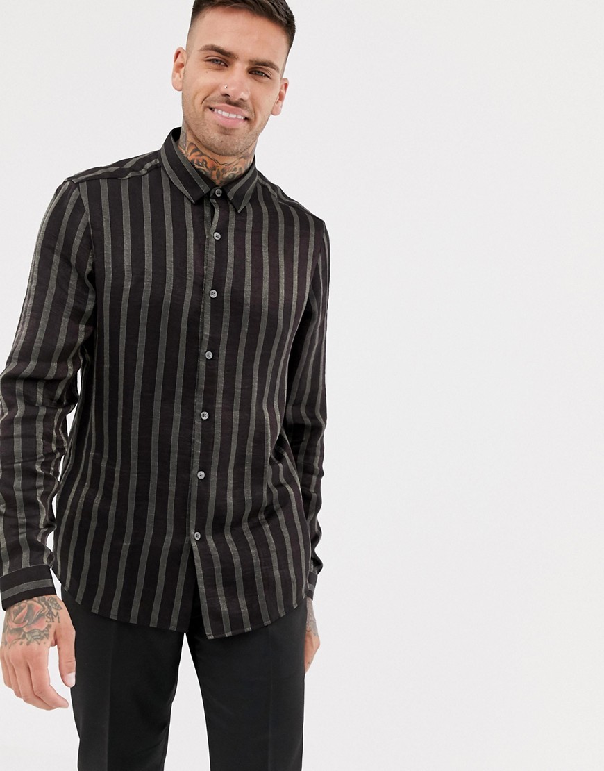 ASOS DESIGN Regular Fit Sparkle Stripe Shirt In Black Gold, $14 | Asos ...