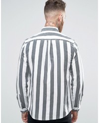 Asos Regular Fit Stripe Shirt In Black