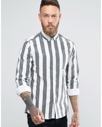 Asos Regular Fit Stripe Shirt In Black