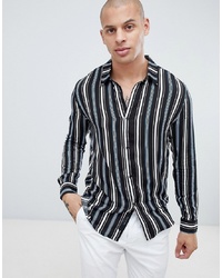 Religion Revere Collar Shirt In Rayon With Vertical Stripe