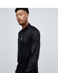 ASOS DESIGN Tall Party Regular Fit Velvet Burnout Stripe Shirt In Black