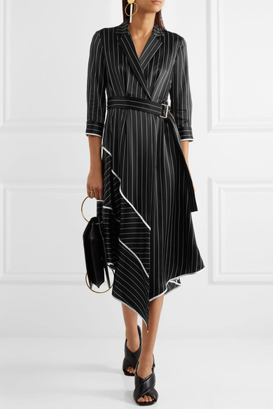 Jason Wu Asymmetric Striped Silk Charmeuse Midi Dress Black, $1,995 ...