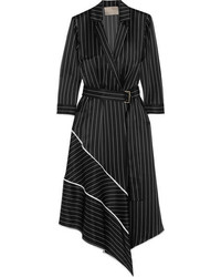 Jason Wu Asymmetric Striped Silk Charmeuse Midi Dress Black