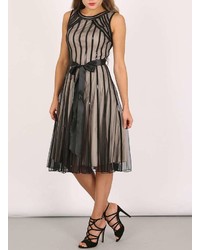 Izabel London Multi Beige And Black Striped Dress