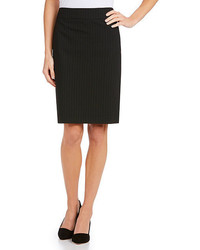 Women's Black Button Down Blouse, Black Vertical Striped Pencil Skirt ...