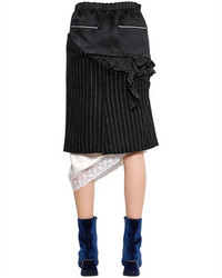 Facetasm Patchwork Satin Pinstripe Wool Skirt