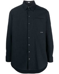 Black Vertical Striped Seersucker Long Sleeve Shirt