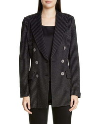 Black Vertical Striped Sequin Double Breasted Blazer