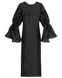 Paper London Dawn Pinstriped Silk Organza Dress Black