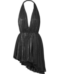 Saint Laurent Asymmetric Striped Lam Halterneck Mini Dress
