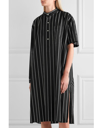 Balenciaga Striped Cotton Poplin Shirt Dress Black