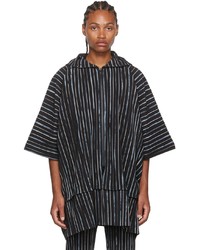 Black Vertical Striped Short Sleeve Hoodie