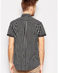 Asos Brand Stripe Shirt In Monochrome With Short Sleeves In Regular Fit