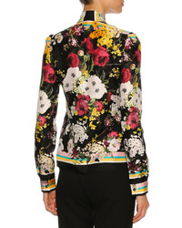 Dolce & Gabbana Floral Bouquet Silk Twill Tie Neck Blouse Black