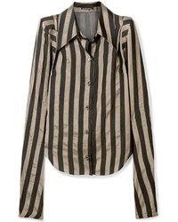 Black Vertical Striped Silk Dress Shirt