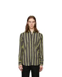 Black Vertical Striped Silk Long Sleeve Shirt
