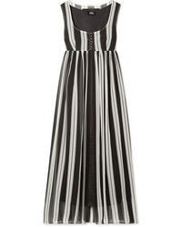 Black Vertical Striped Silk Maxi Dress