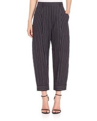 Black Vertical Striped Silk Pants