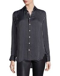 Black Vertical Striped Silk Shirt