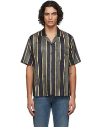 Black Vertical Striped Silk Short Sleeve Shirt