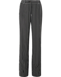 Black Vertical Striped Silk Wide Leg Pants