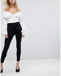 Arrive Afrm Stripe Lace Up Skinny Jeans With Front Zip Pockets