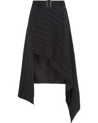 Thierry Mugler Mugler Belted Asymmetric Pinstriped Crepe Skirt Black