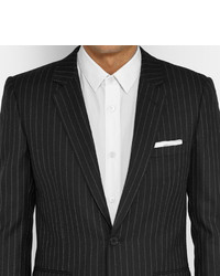 Saint Laurent Black Slim Fit Pinstriped Wool Suit