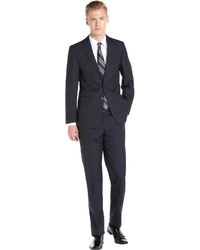 T Tahari Tahari Solid Navy Blue Pinstripe Modern Fit Wool Suit