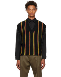 Black Vertical Striped Sweater Vest