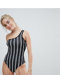 Monki Stripe One Shoulder Swimsuit
