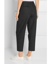 DKNY Cropped Pinstriped Wool Blend Tapered Pants Black