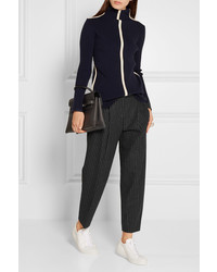 DKNY Cropped Pinstriped Wool Blend Tapered Pants Black