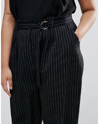 Asos Curve Curve Pin Stripe Paperbag Waisted Tapered Pant