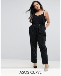 Asos Curve Curve Pin Stripe Paperbag Waisted Tapered Pant